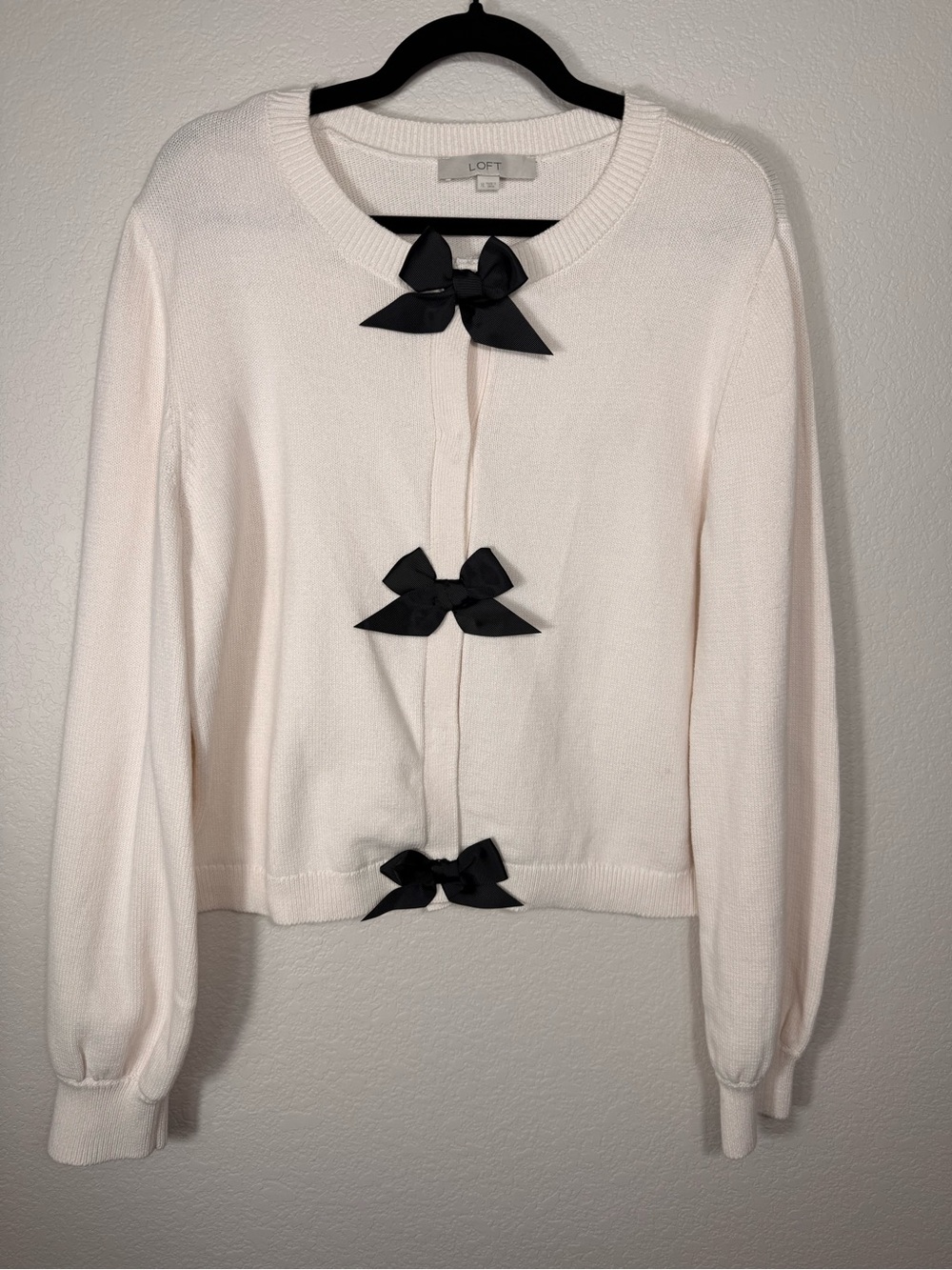 LOFT Ivory Knit Bow Tie Sweater Women’s XL